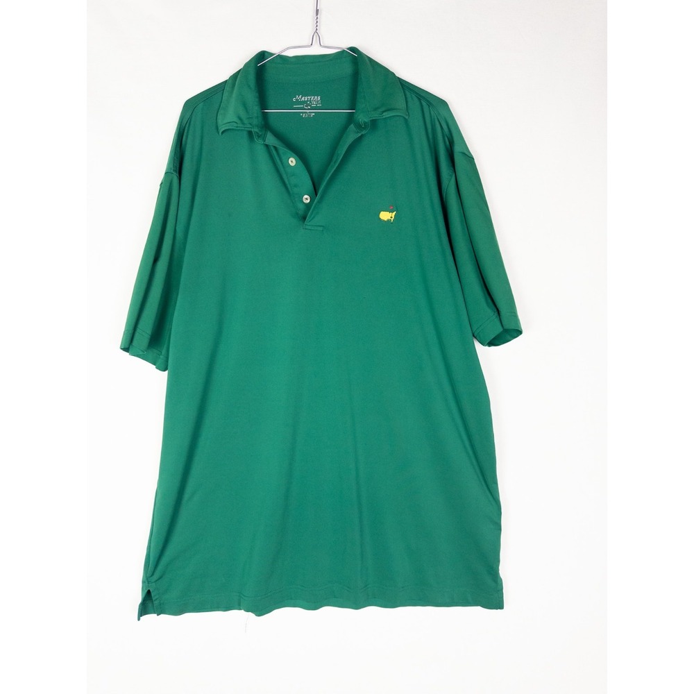 Masters Tech Polo Shirt Mens‎ L Green Solid Logo Performance Golf Short Sleeve